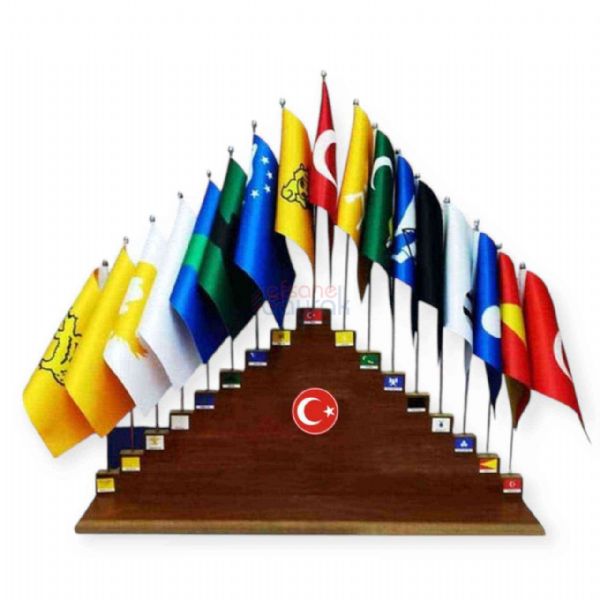 مجموعة علم الطاولة مع قاعدة خشبية